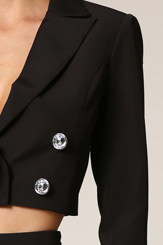Cropped Bejeweled Blazer - Black