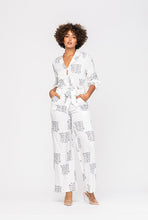 Load image into Gallery viewer, Newspaper Letter Jumpsuit in White &amp; Black
