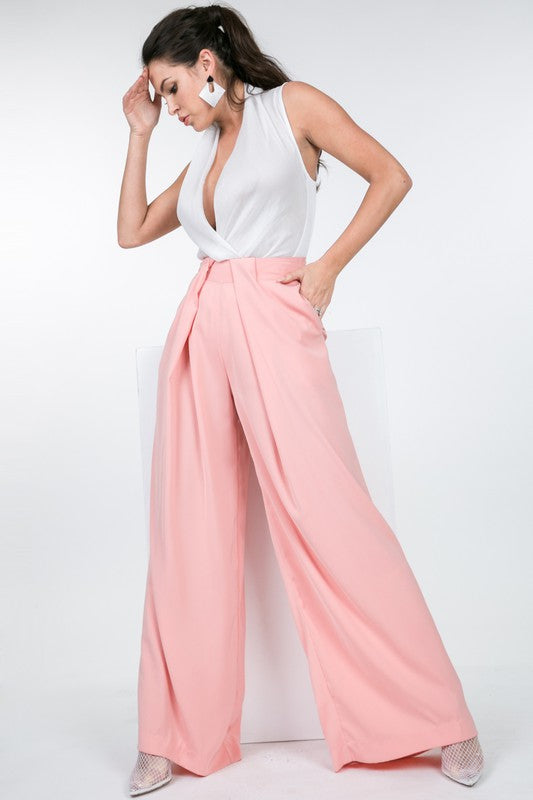 High-Waist Palazzo Trousers in Blush