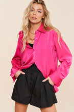 Load image into Gallery viewer, Flamingo Long Sleeve Satin Shirt
