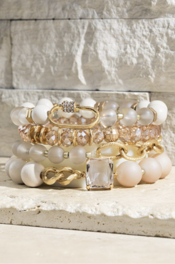 Nude Wood & Glass Bracelet Set