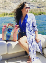 Load image into Gallery viewer, Kimono Cover Up - White and Blue
