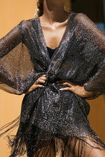 Load image into Gallery viewer, Fringe Black Shimmer Kaftan
