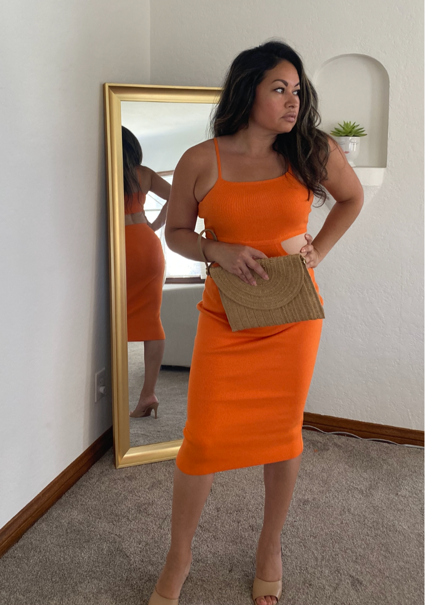 Orange Cut Out Midi Dress